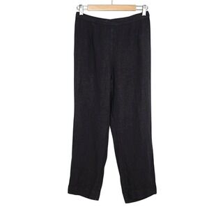 Grizas Women's Black 100% Linen Straight Leg Cropped Pull On Pant XS